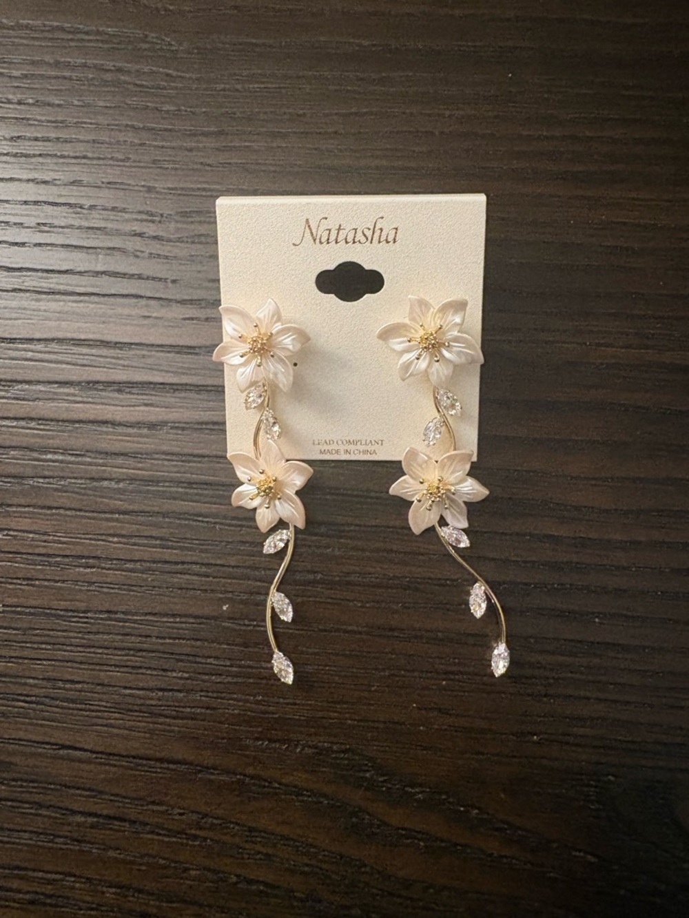 Natasha Couture Blush Pink Floral Drop Earrings with Gold Accents
